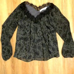 ASTR Black & Gray Floral Lace Flowy Sheer Top
